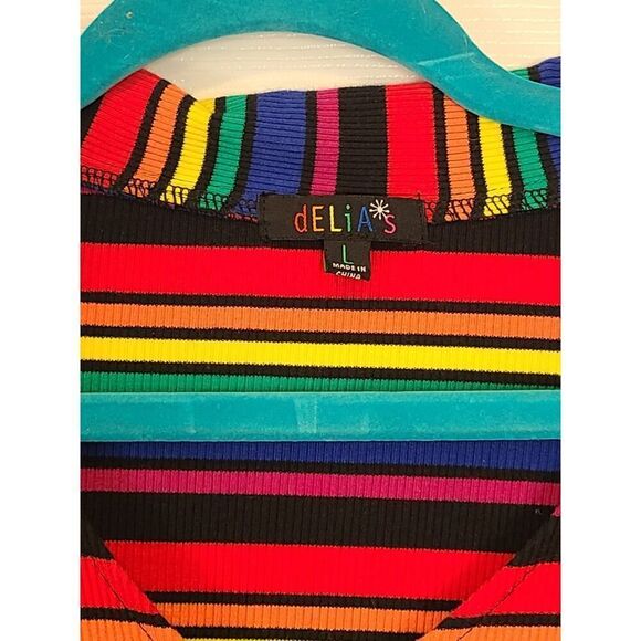 DELIAS x Dolls kill La Vida Loca Rainbow Striped Dress, 90s Y2K Whimsical | L - Picture 6 of 13